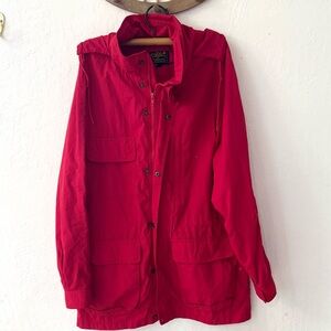 Vtg Eddie Bauer Rain Wind Jacket Mens L Red Hooded Lined Packable Lightweight